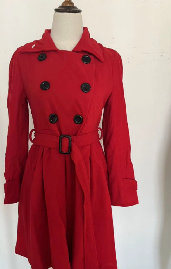 Elegant Belted Double-Breasted Long Coat