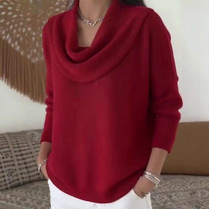 Cozy Cowl Neck Solid Knit Sweater
