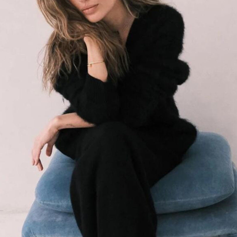 V-Neck Fuzzy Button Cardigan