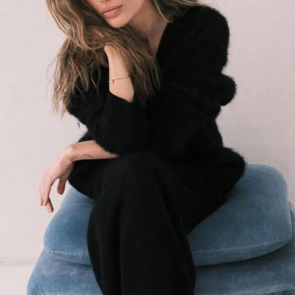 V-Neck Fuzzy Button Cardigan