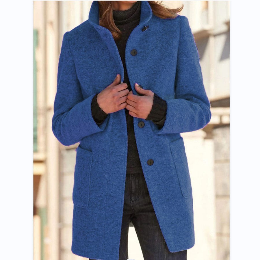 Stand Collar Woolen Button Coat