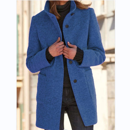 Stand Collar Woolen Button Coat