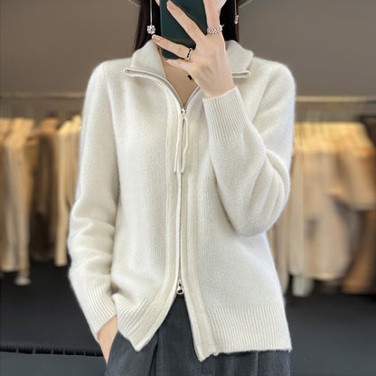 Half-Zip High Neck Knit Cardigan