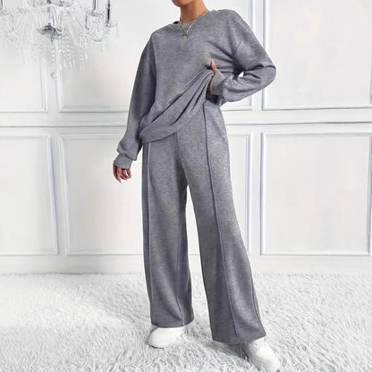 Round Neck Long Sleeve Trousers Set