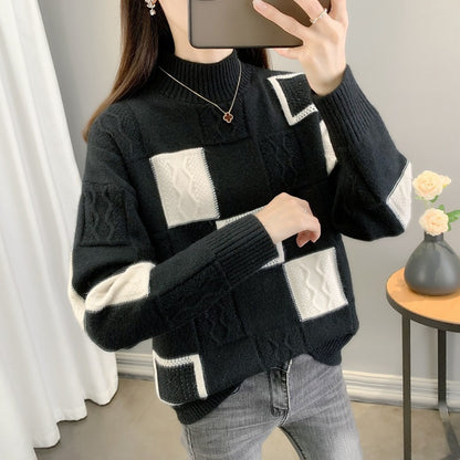 Patchwork Knit Pullover Sweater