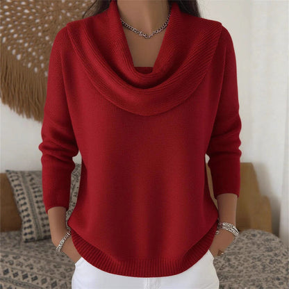 Cozy Cowl Neck Solid Knit Sweater