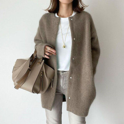 Soft Round Neck Knit Coat