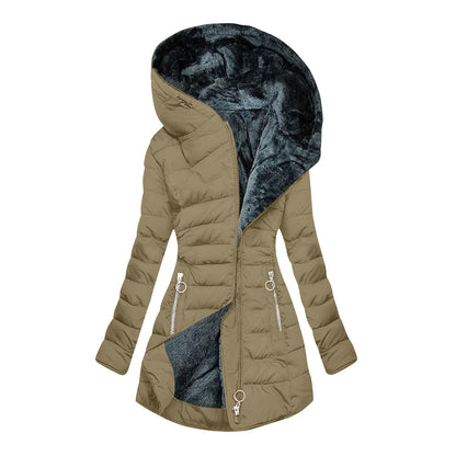 Plush Hooded Mid-Length Puffer Coat