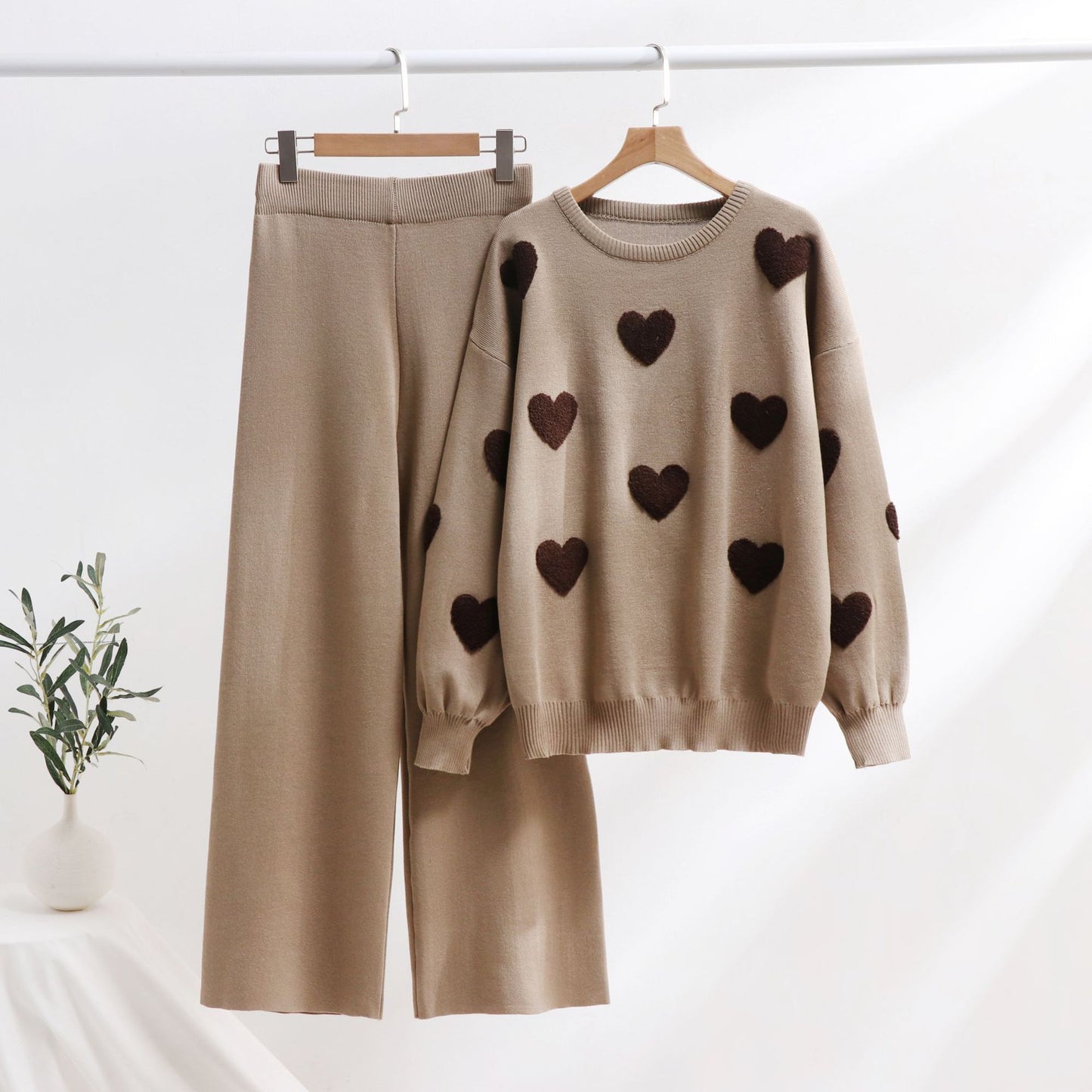 Heart Pattern Knit Two-Piece Set