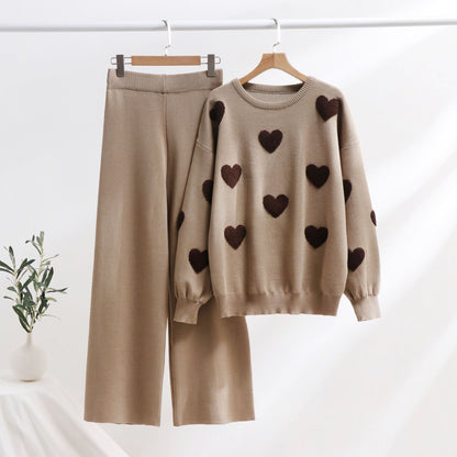 Heart Pattern Knit Two-Piece Set