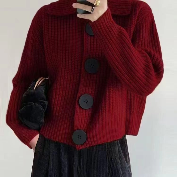 Relaxed Fit Big-Button Knit Cardigan