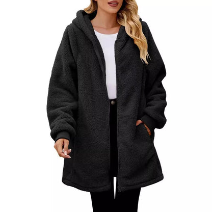 Plush Hooded Zip Cardigan Coat