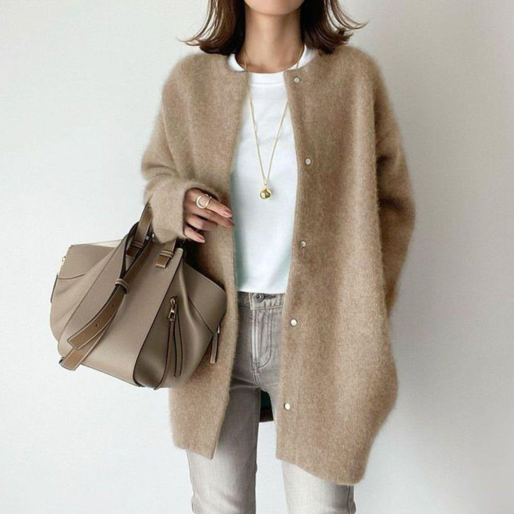 Soft Round Neck Knit Coat