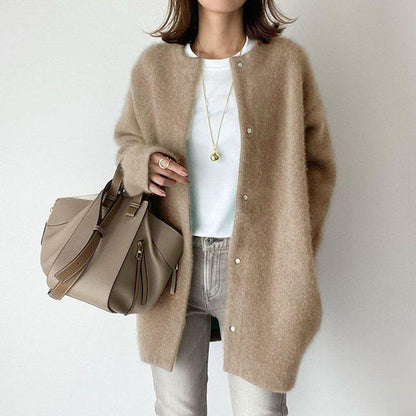 Soft Round Neck Knit Coat