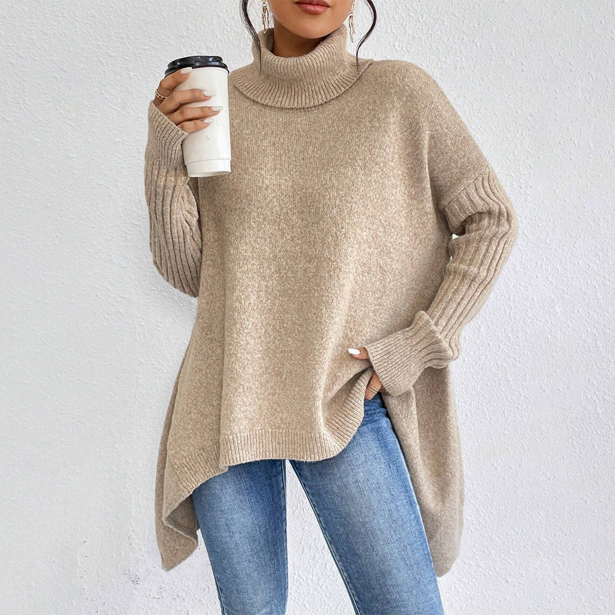 Irregular Turtleneck Knit Sweater