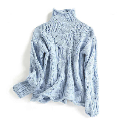 High Neck Crochet Knit Pullover Sweater