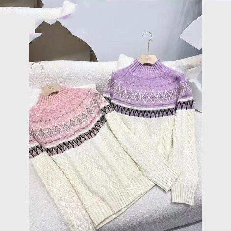 Jacquard High-Neck Wool Sweater