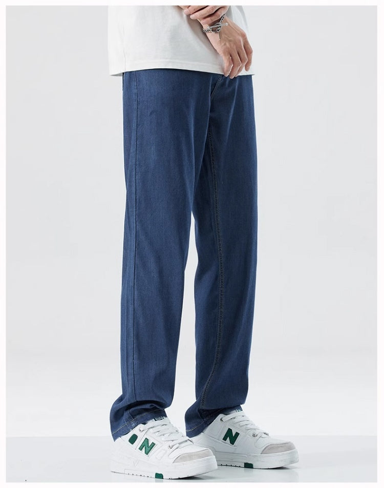 Luźne, proste jeansy z jedwabiu lodowego