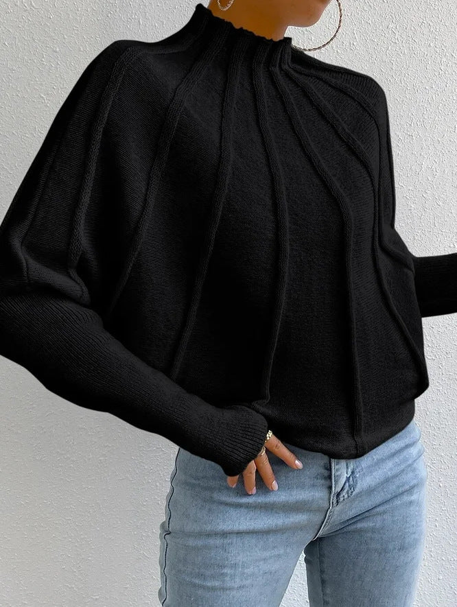 Ribbed Mock-Neck Loose Knit Sweater