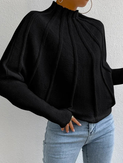 Ribbed Mock-Neck Loose Knit Sweater