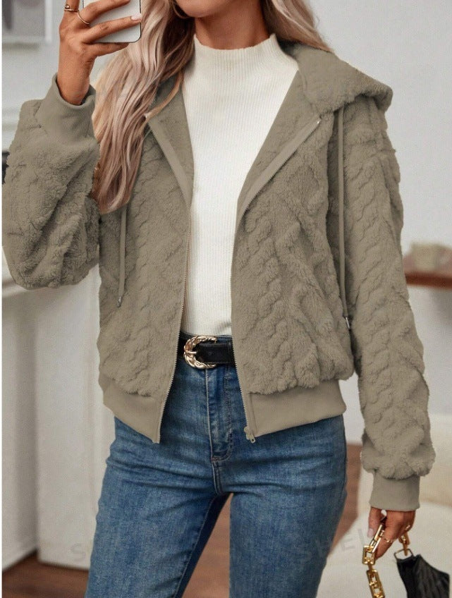 Cozy Hooded Knit Fleece Cardigan