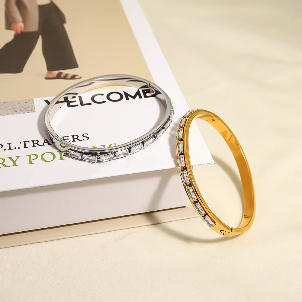 Titanium Steel Crystal Bar Bracelet