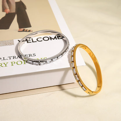 Titanium Steel Crystal Bar Bracelet