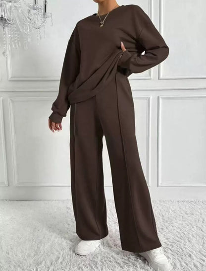 Round Neck Long Sleeve Trousers Set