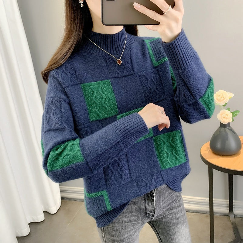 Patchwork Knit Pullover Sweater