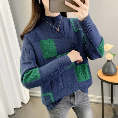 Patchwork Knit Pullover Sweater