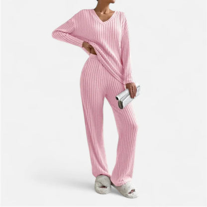 V-Neck Ribbed Knit Two-Piece Lounge Set