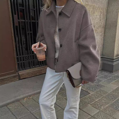 Casual Lapel Button-Up Short Coat