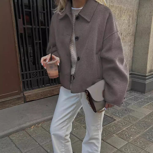 Casual Lapel Button-Up Short Coat