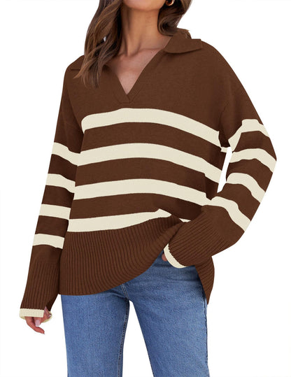 Loose Striped V-Neck Knit Sweater