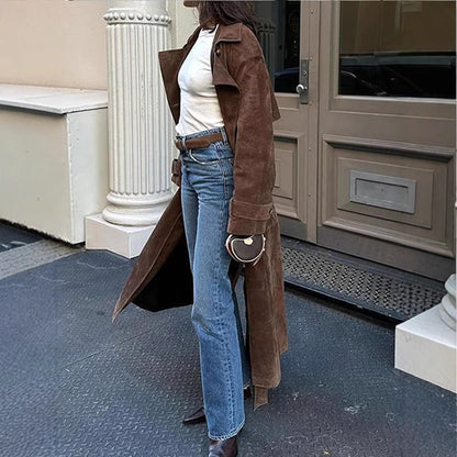 Double-Breasted Long Trench Coat