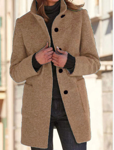 Stand Collar Woolen Button Coat