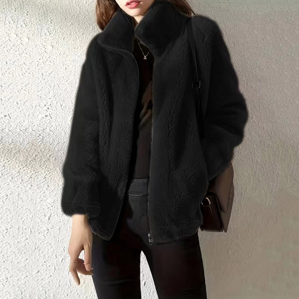 Double-Faced Fleece High Neck Zip Cardigan