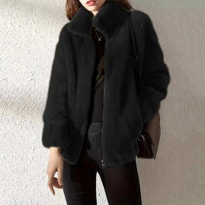 Double-Faced Fleece High Neck Zip Cardigan