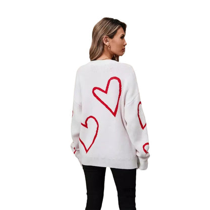 Contrast Heart Knit Pullover