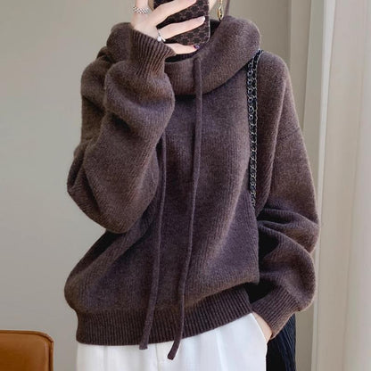 Soft Drawstring Turtleneck Knit Sweater