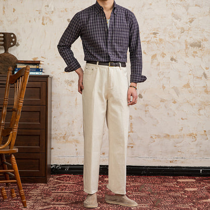 Moda Elite | Koszula lniano-bawełniana w kratkę vintage