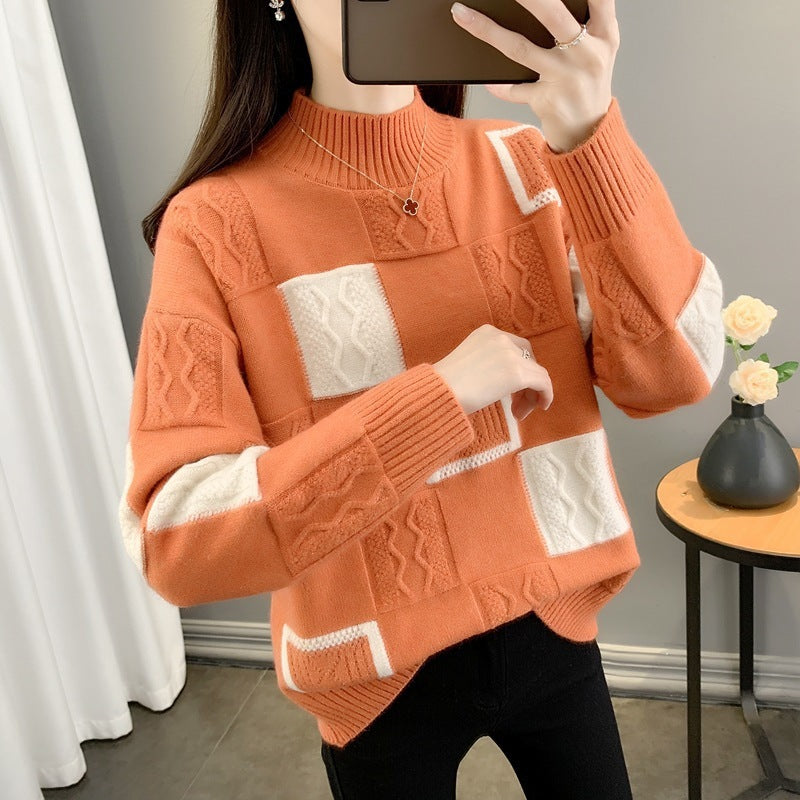 Patchwork Knit Pullover Sweater
