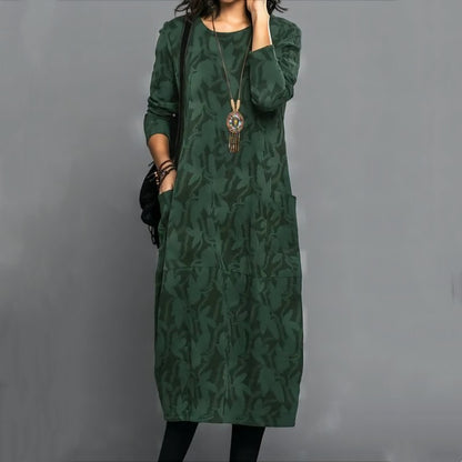 Retro Crew Neck Knitted A-Line Dress