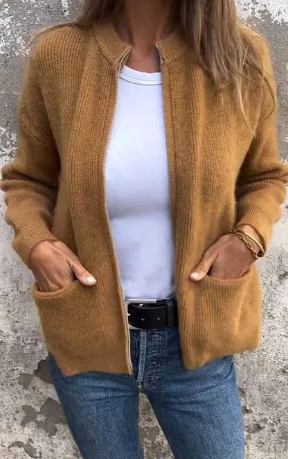 Solid Color Zipper Cardigan Coat