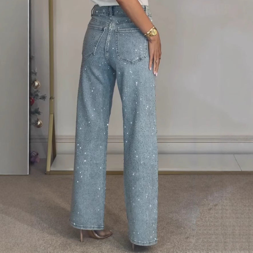 Sparkle High-Waist Straight-Leg Jeans