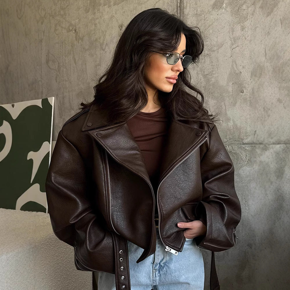 Short Belted Leather Jacket