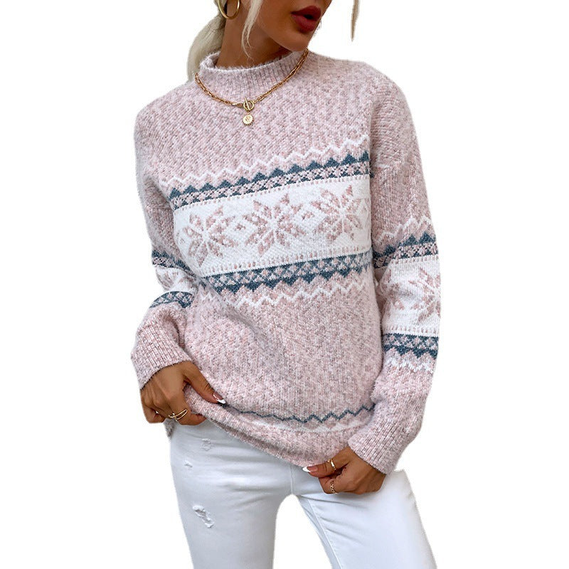 Cozy Snowflake Knit Turtleneck Sweater