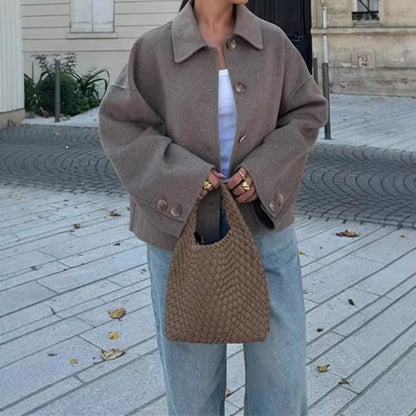 Casual Lapel Button-Up Short Coat