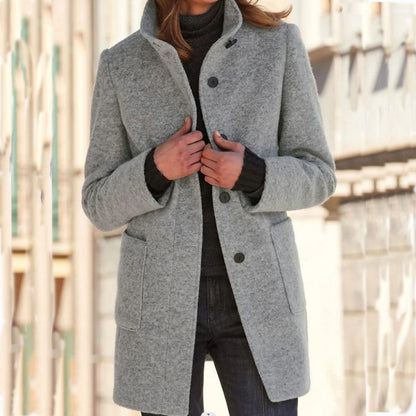 Stand Collar Woolen Button Coat