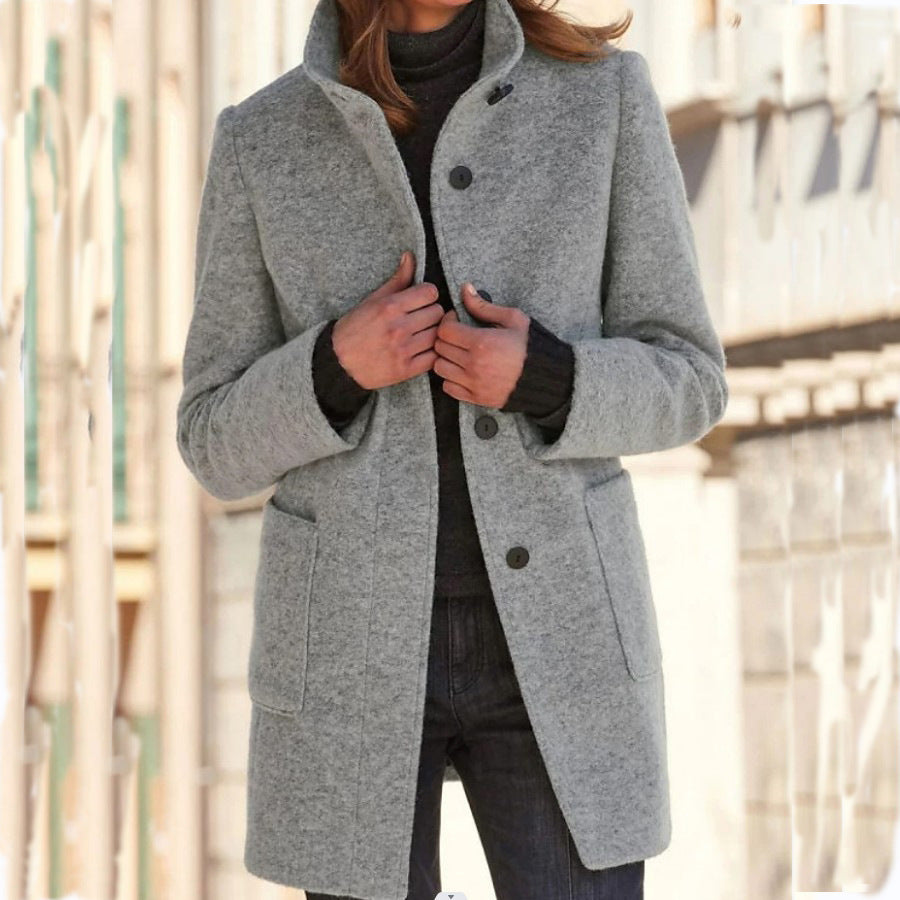 Stand Collar Woolen Button Coat